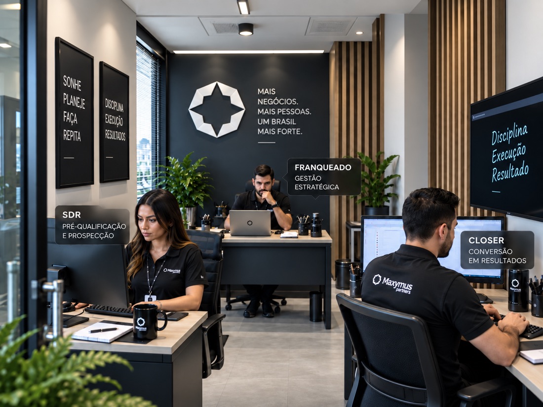 Unidade Maxymus Office com franqueado, SDR e Closer em operação
